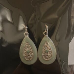 Elegant Silver and Green Teardrop Earrings